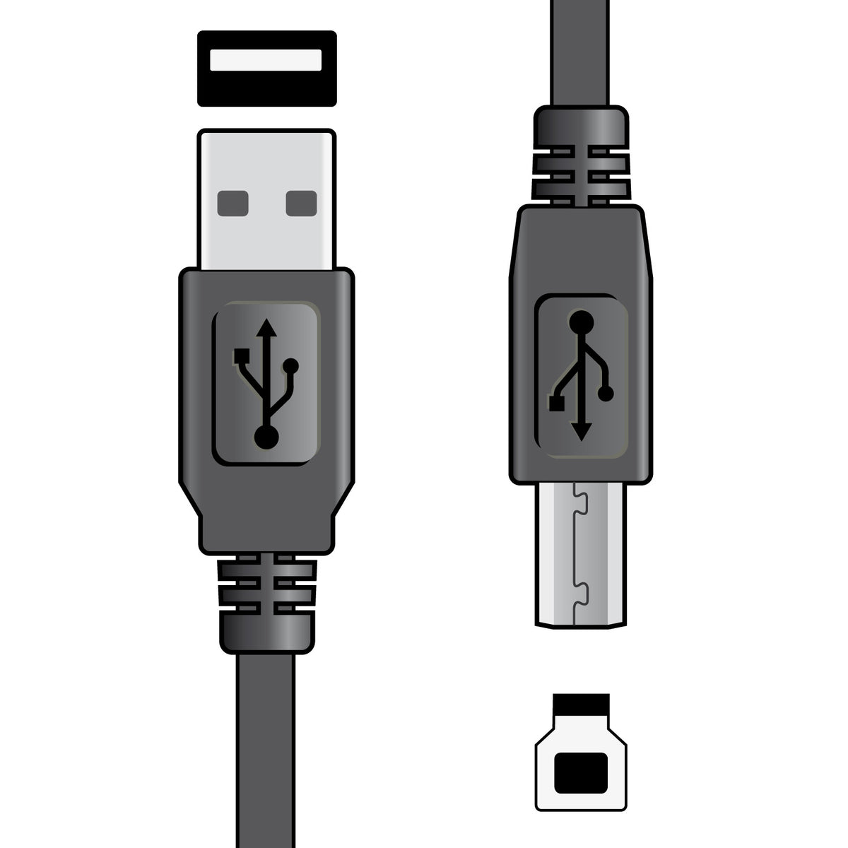 AV:Link USB 2.0 Type A Plug to Type B Plug Leads Black - 1.5m