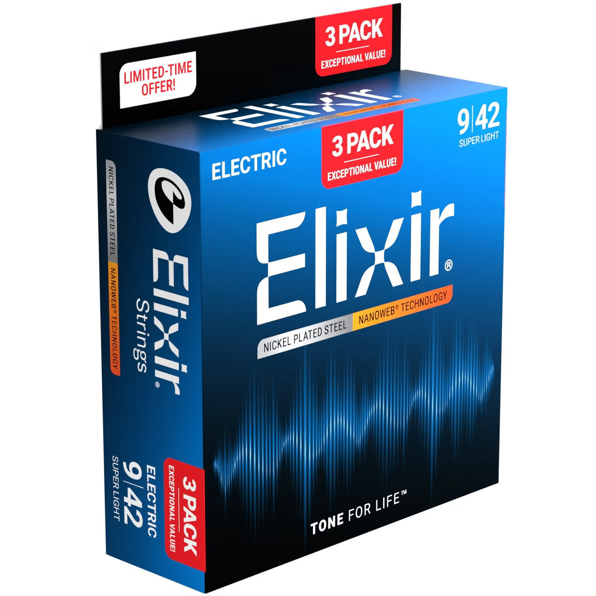 Elixir 16540 3-Pack Nanoweb Super Light Coated Electric Strings 09-42
