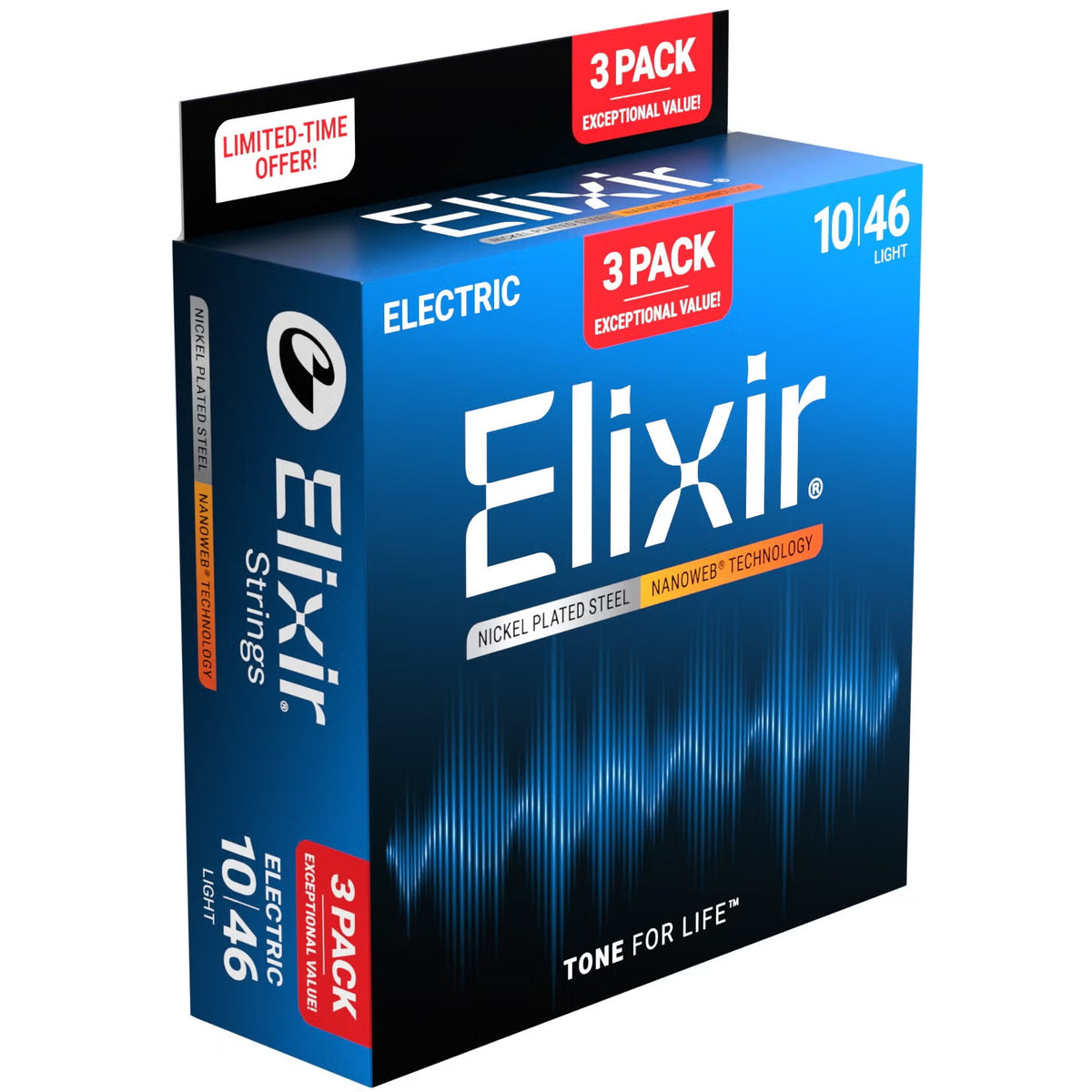 Elixir 16542 3-Pack Nanoweb Light Electric Strings 10-46 - 3 for 2!