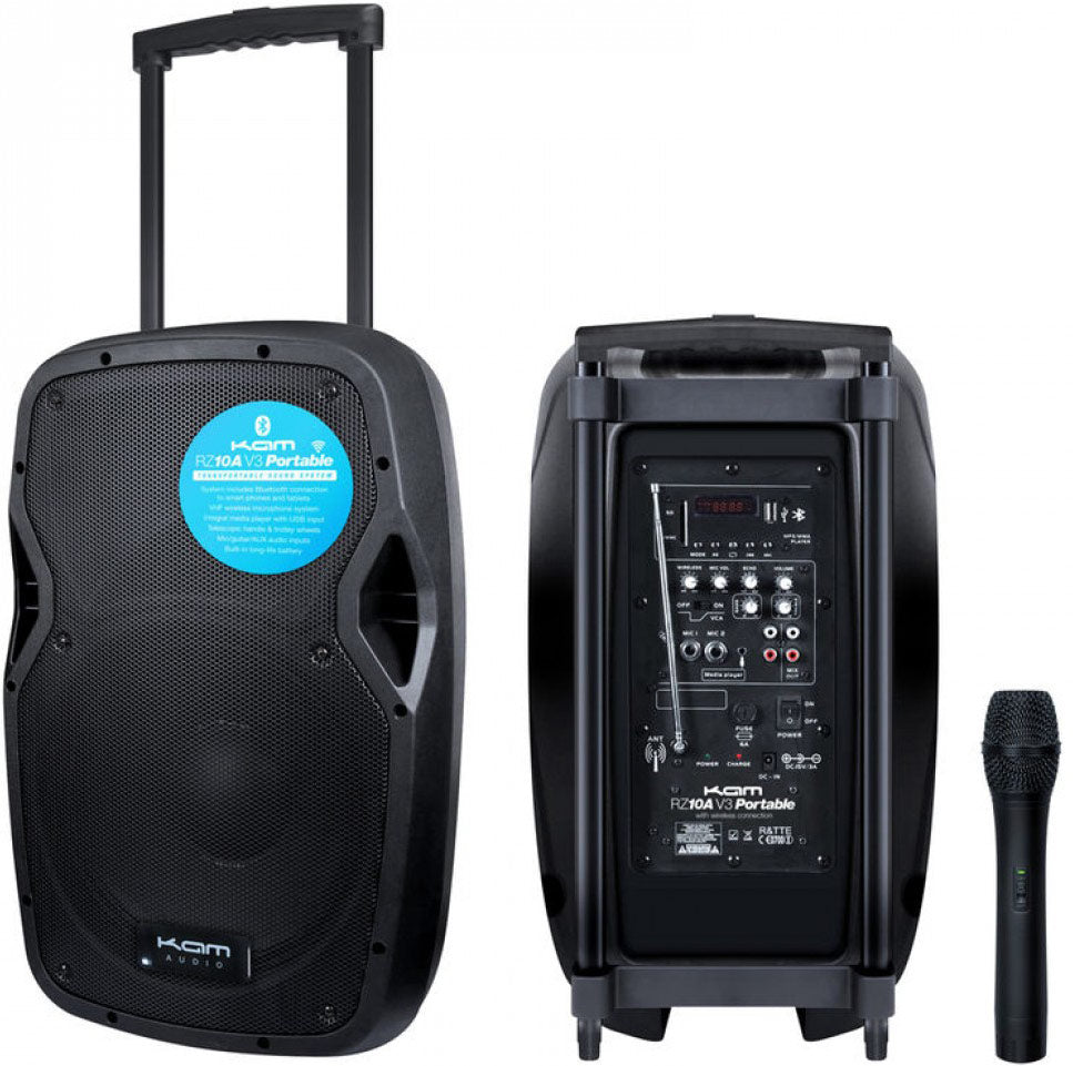 KAM Portable 10" 550 Watt PA System with Bluetooth & Free Wireless Mic Set