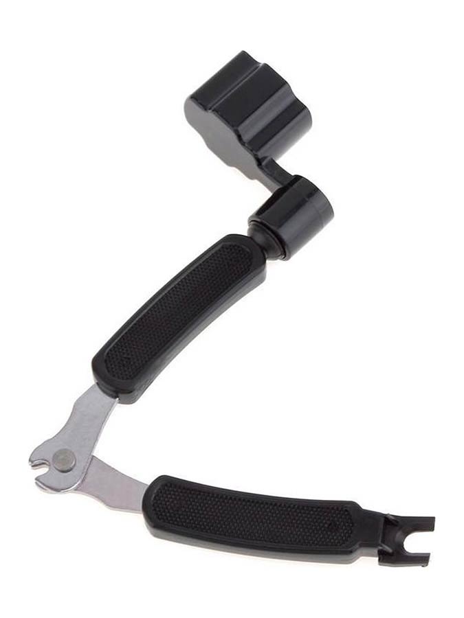 Boston string winder with string clipper and bridge pin remover