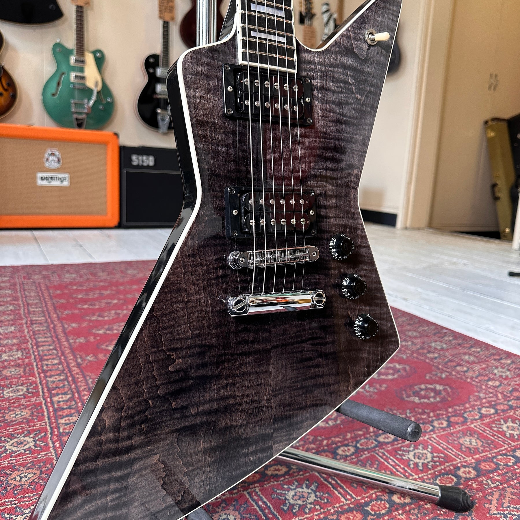 2003 Gibson Explorer Pro With Ebony Fingerboard And OHSC - Flame Maple Top Trans Black - Preowned