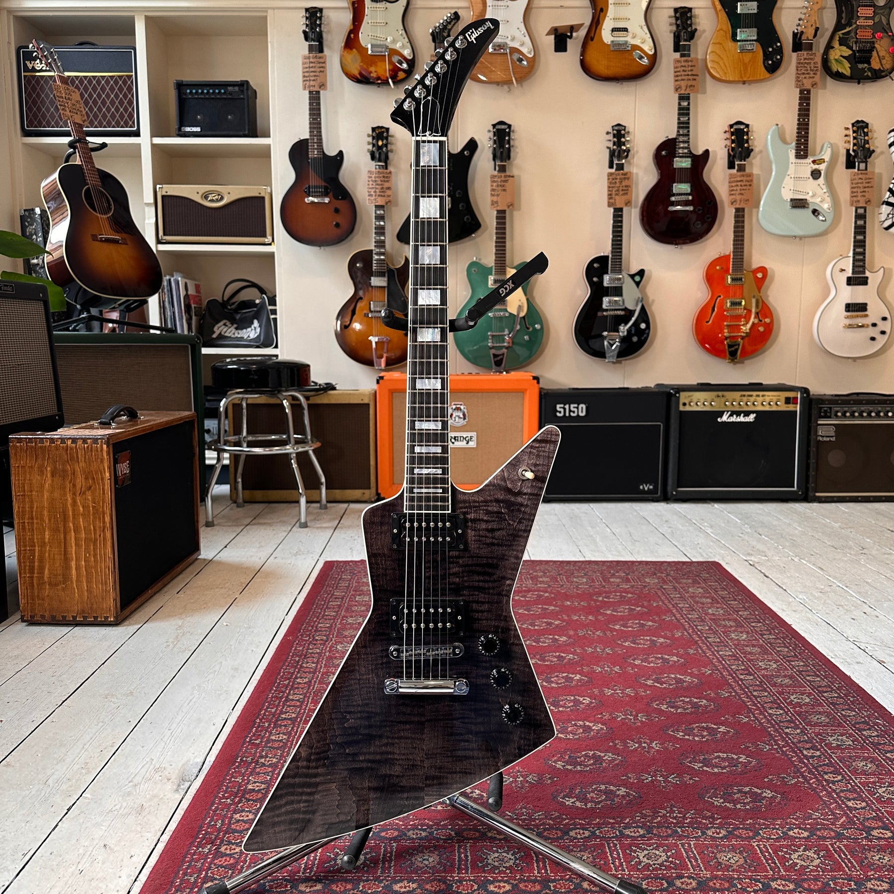 2003 Gibson Explorer Pro With Ebony Fingerboard And OHSC - Flame Maple Top Trans Black - Preowned