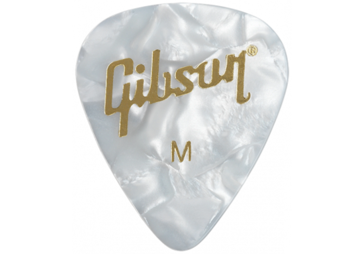 Gibson Pearloid White Picks, 12 Pack, Medium