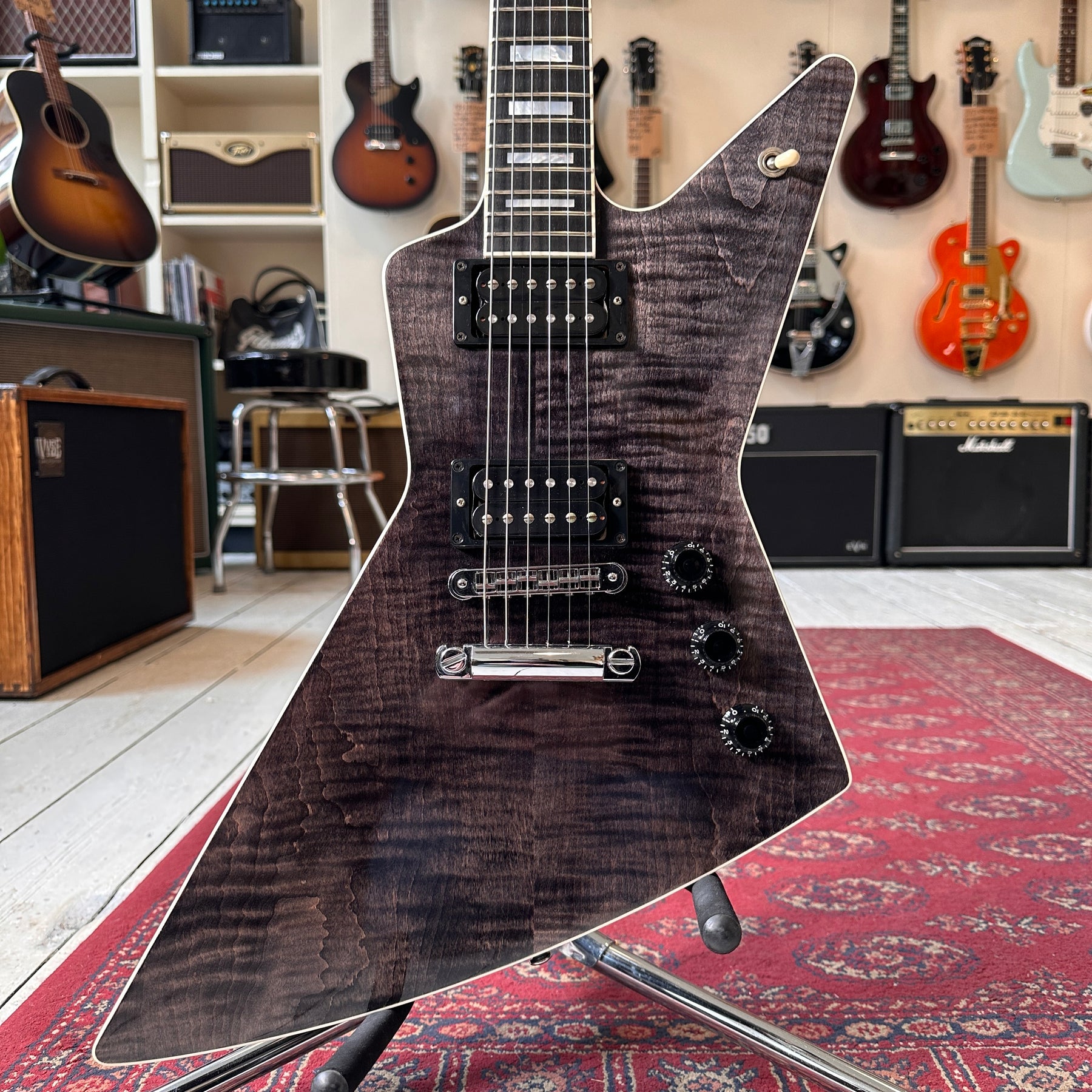 2003 Gibson Explorer Pro With Ebony Fingerboard And OHSC - Flame Maple Top Trans Black - Preowned
