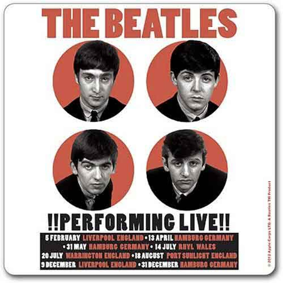The Beatles Single Cork Coaster: 1962 Performing Live