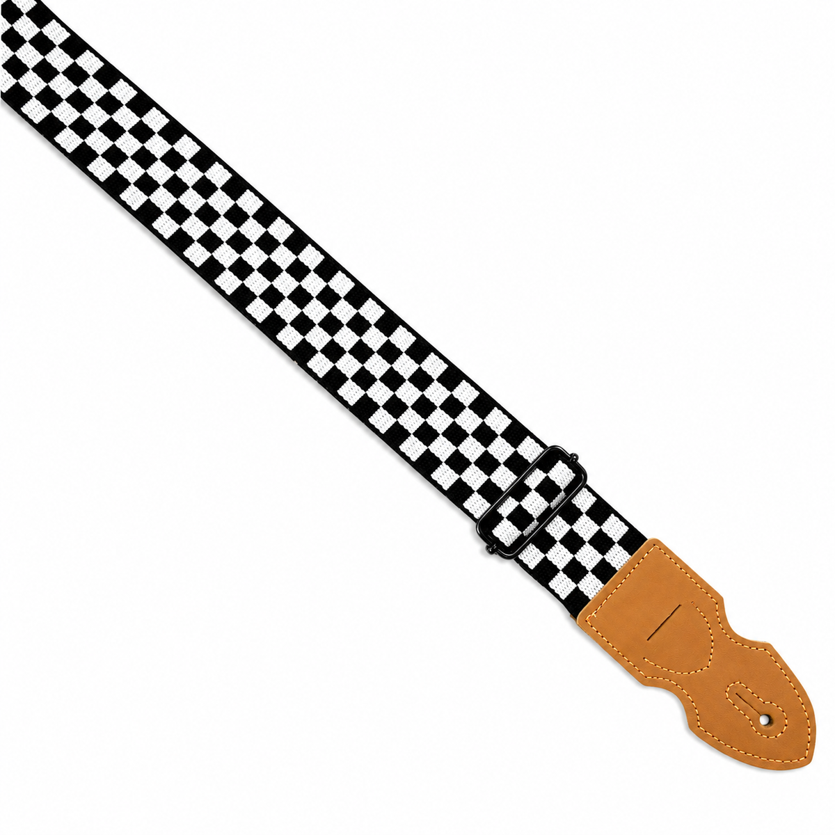 Guitarbitz Jacquard 2 Inch Vegan Guitar Strap - Checked White, Black