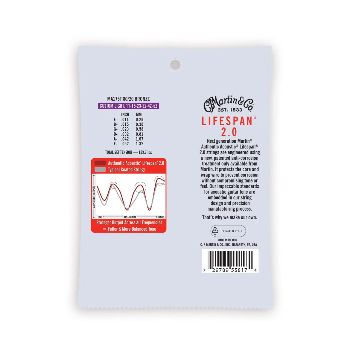 Martin And Co. Authentic Acoustic Lifespan® 2.0 Guitar Strings 80/20 Bronze