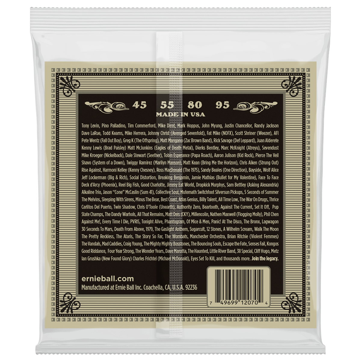 Ernie Ball 2070 Earthwood Phosphor Bronze Acoustic Bass Strings - 45-95