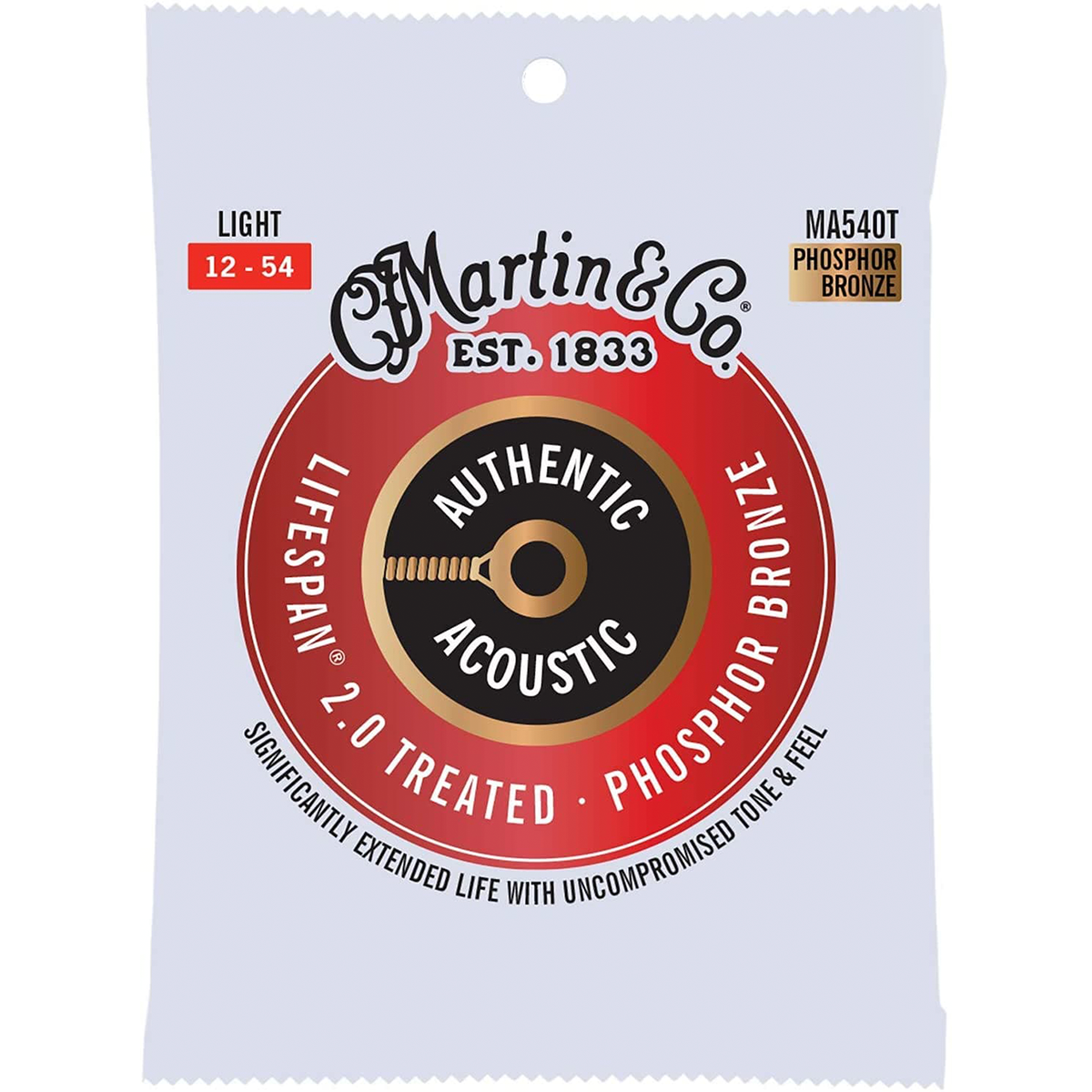 Martin Strings MA540T Authentic Acoustic Lifespan Phosphor Bronze Guitar Strings Light - 12-54