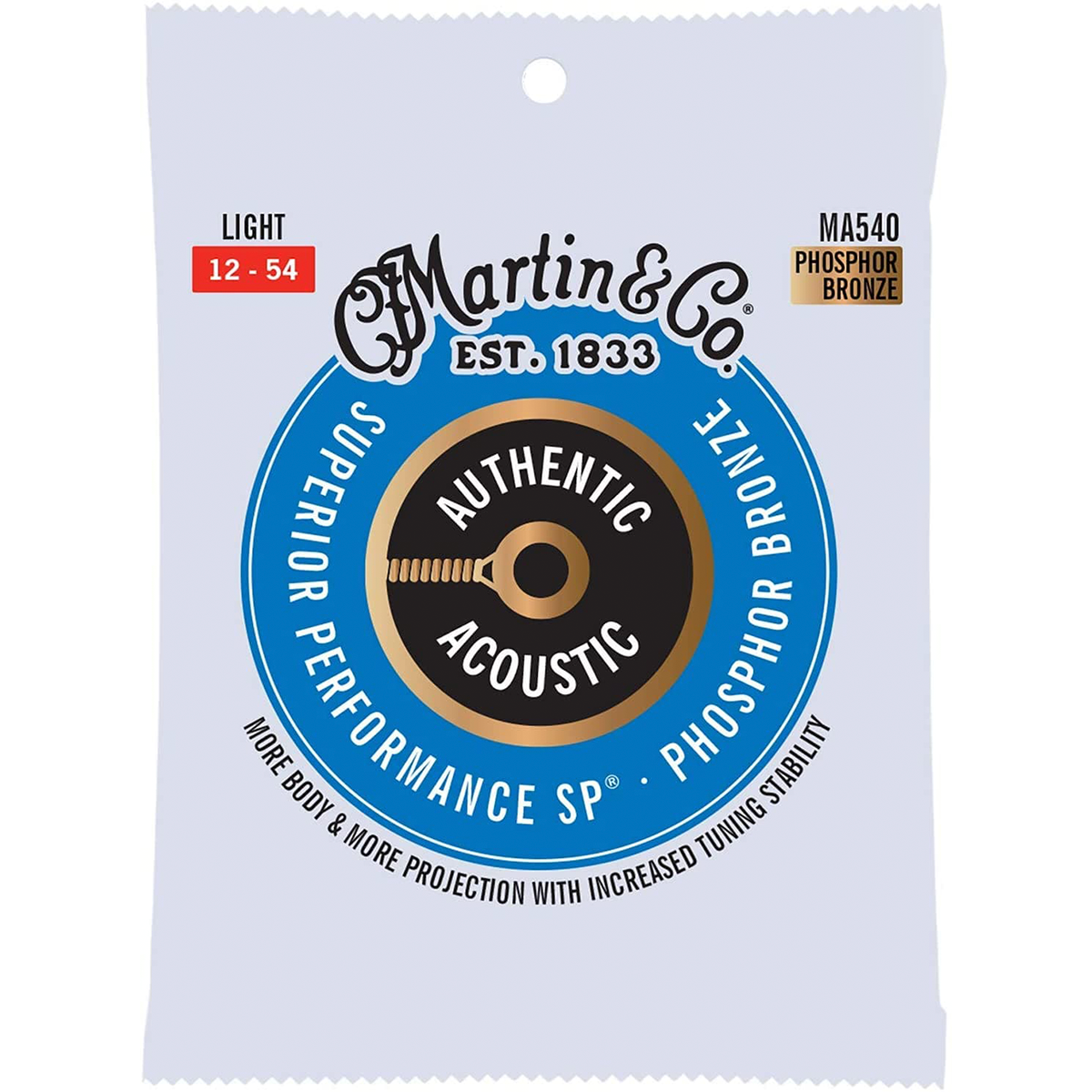 Martin Strings MA540 Phosphor Bronze Authentic Acoustic Guitar Strings Light 12-54