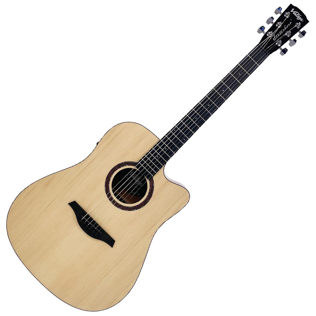Vintage VE440MS Statesboro Series Electro Acoustic Dreadnought Guitar - Natural Moonshine