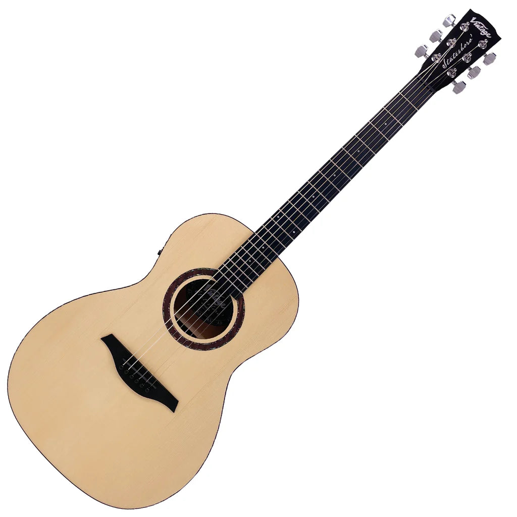 Vintage VE8800MS Statesboro Series Electro Acoustic Parlour Guitar - Natural Moonshine