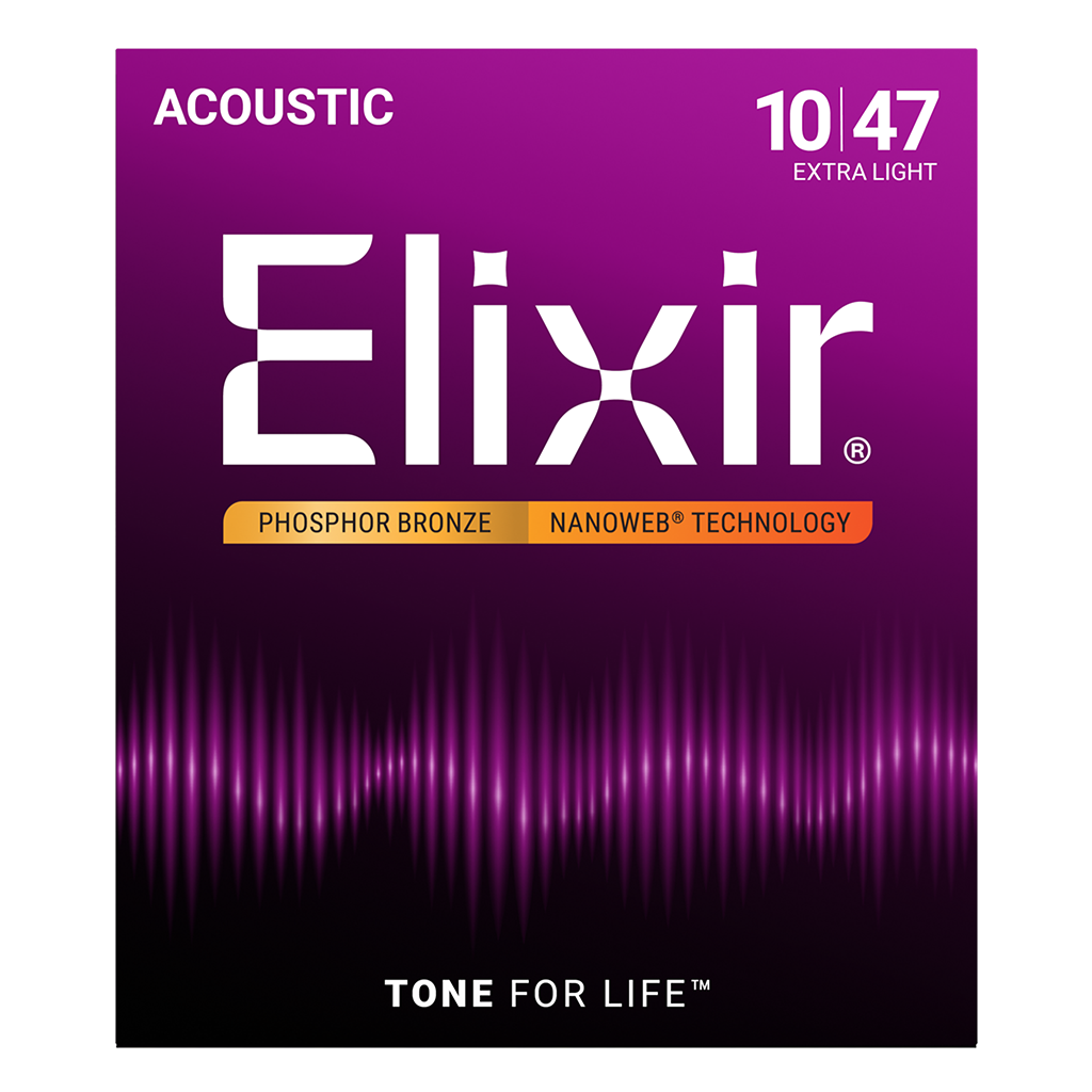 Elixir 16002 Nanoweb Coated Phosphor Bronze Acoustic Guitar Strings Extra Light 10-47