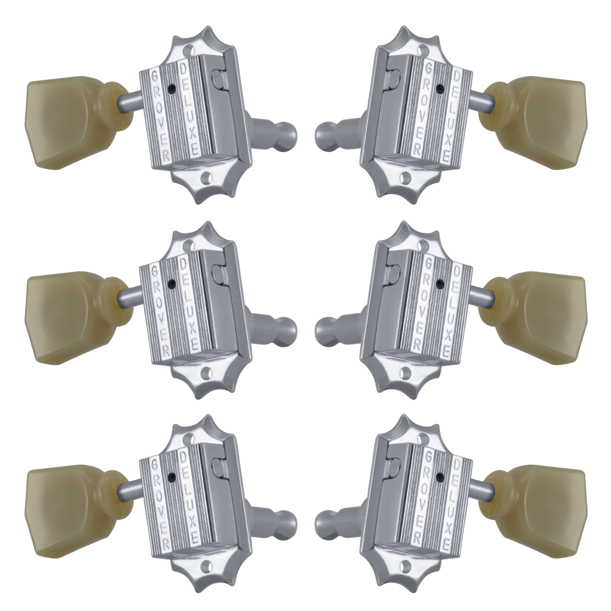 Grover 135C Vintage Style Machine Heads with Plastic Keystone Buttons 3 a Side - Chrome