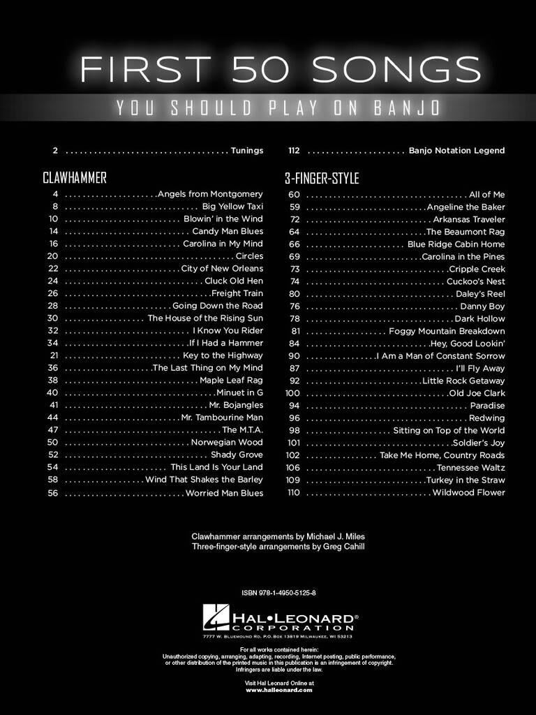 First 50 Songs for 5 String Banjo - Book