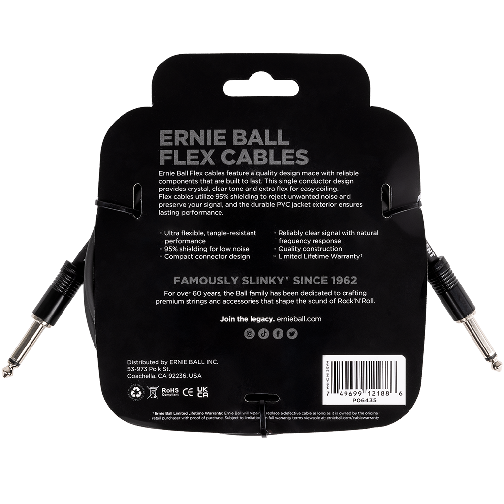 Ernie Ball Flex Instrument Cable Straight/Straight 20FT - Black