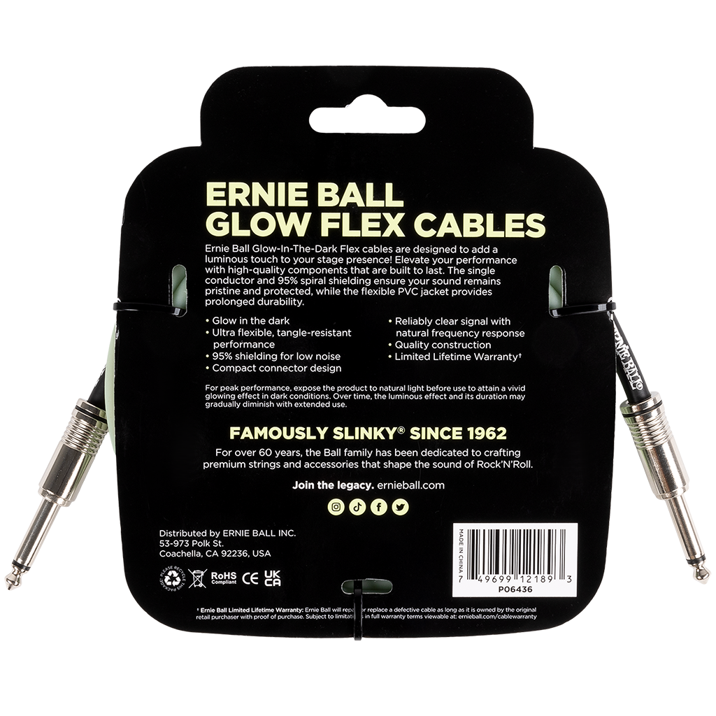 Ernie Ball Flex Instrument Cable Straight/Straight 10ft - Glow In The Dark