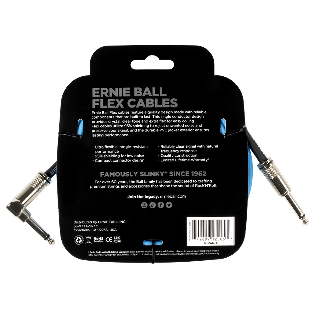 Ernie Ball Flex Instrument Cable Straight/Right Angle 10ft - Blue