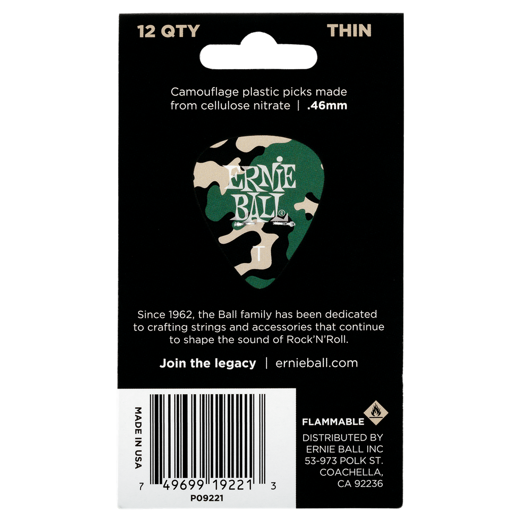 Ernie Ball Camo Picks 12 Pack - Thin .46mm