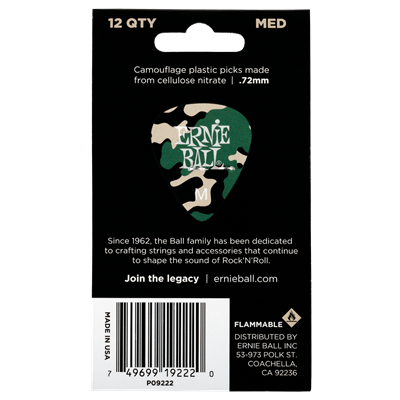 Ernie Ball Camo Picks 12 Pack - Medium .72mm