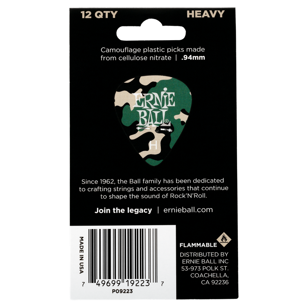 Ernie Ball Camo Picks 12 Pack - Heavy .94mm