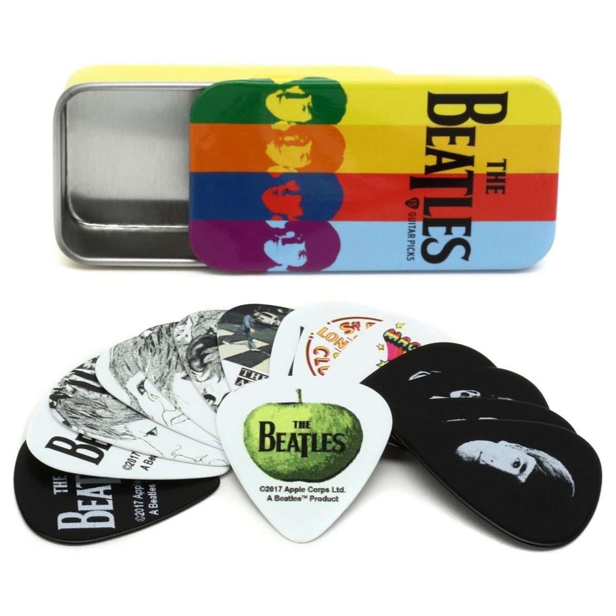 D'Addario Beatles Signature Guitar Pick Tin with 15 Plectrums - Stripes
