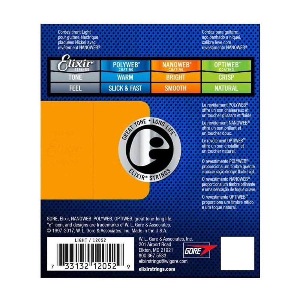 Elixir 12052 Nanoweb Coated Electric Guitar Strings Light 10-46