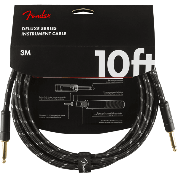Deluxe Series Black Tweed Guitar Cable - 10foot (3 meters) - Straight