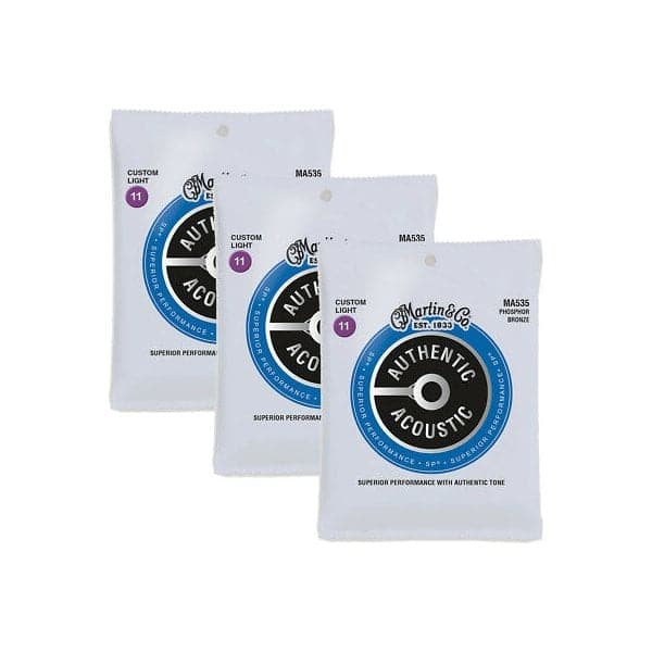 MA535 Phosphor Bronze Authentic Acoustic Guitar Strings Custom Light 11-52 3 Pack