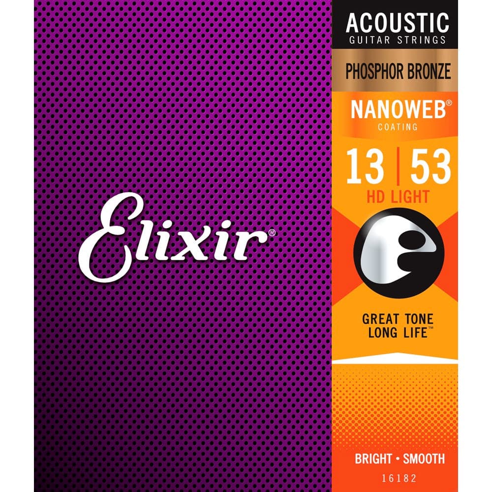 Elixir 16182 HD Light Nanoweb Coated Phosphor Bronze Acoustic Guitar Strings - 13-53