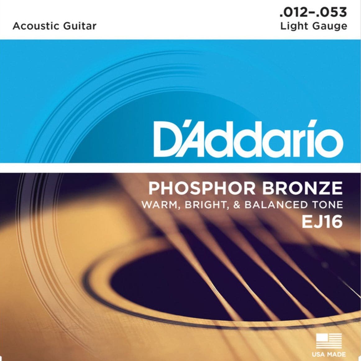 D'Addario EJ16 Phosphor Bronze Acoustic Guitar Strings Light 12-53