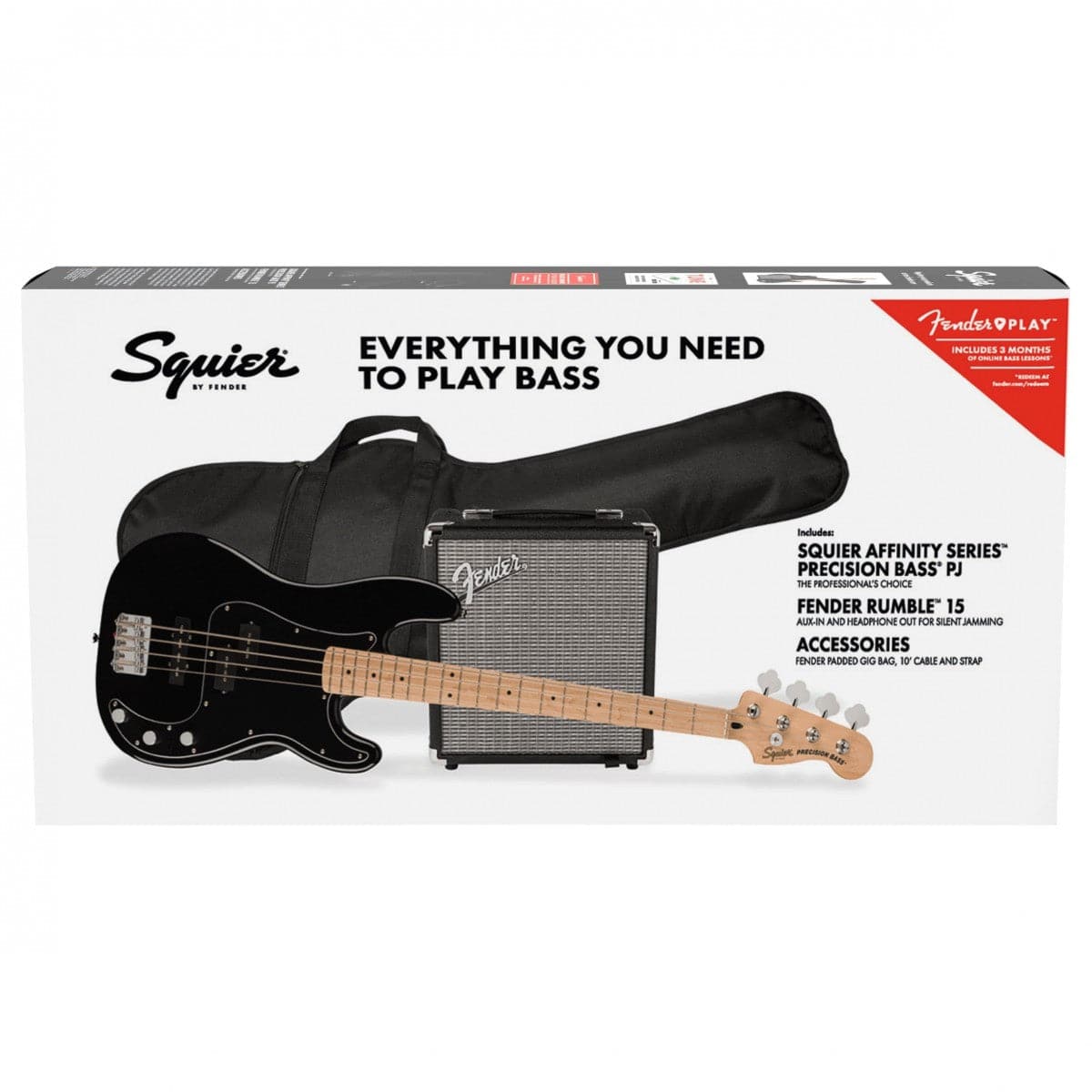 Squier Affinity PJ Bass with Fender Rumble 15 Amplifier Package - Black