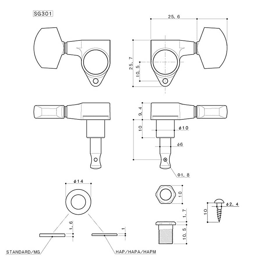 Gotoh SG301 Machine Heads 18:1 Ratio - 3 a side - Chrome