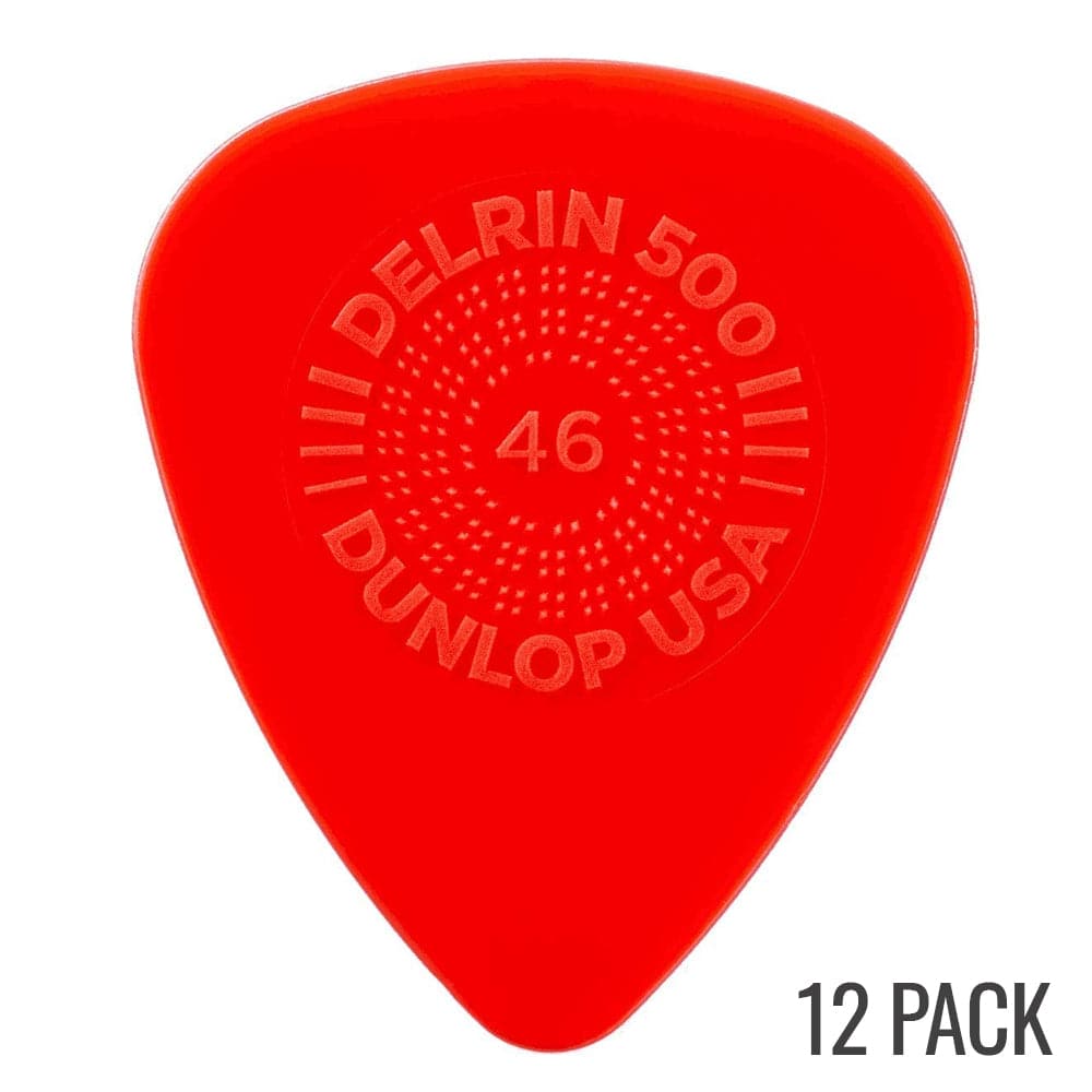 Jim Dunlop Prime Grip Delrin 500 Plectrum Players Pack Red - 12 Pack - .46mm