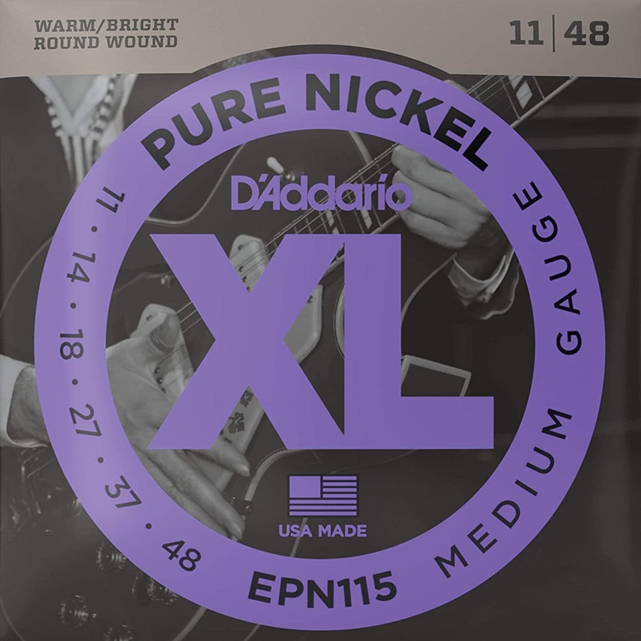 D'Addario EPN115 Pure Nickel Electric Guitar Strings - Blues/Jazz Rock - 11-48