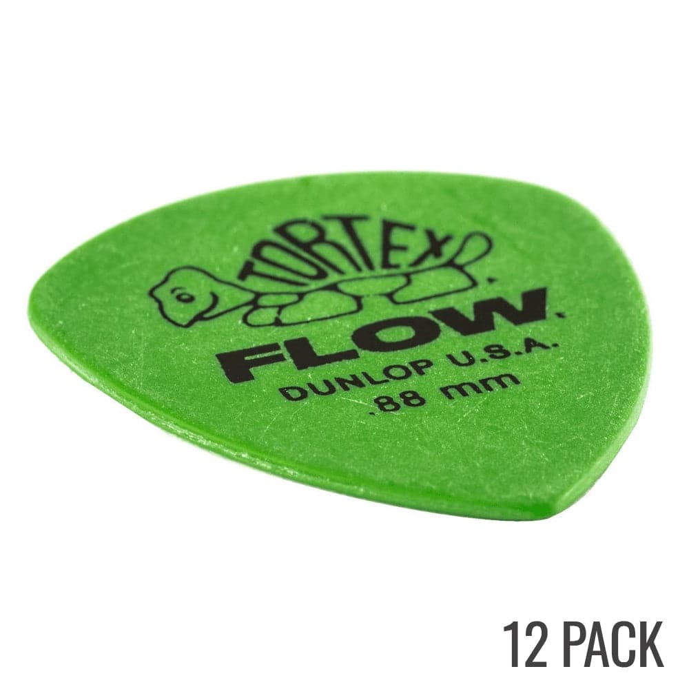 Jim Dunlop Tortex Flow Plectrum Player Pack - 12 Pack - Green - 0.88mm