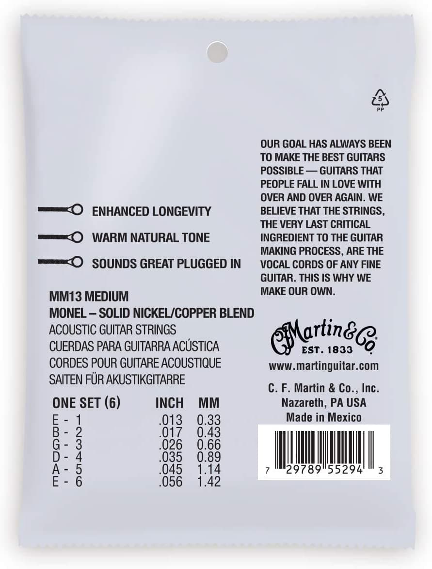 Martin Strings MM13 Retro Monel Acoustic Guitar Strings - Medium / Light - 13-56