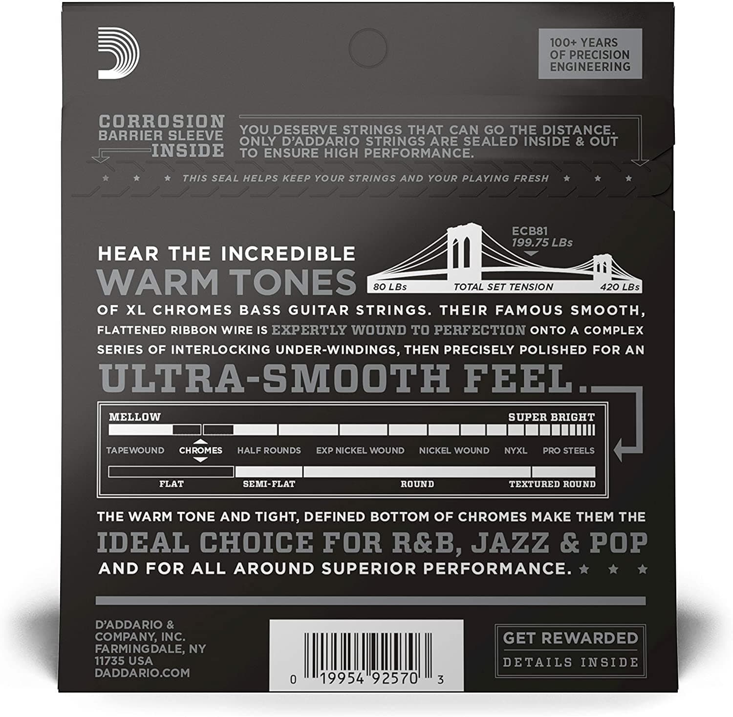 D'Addario ECB81 Chromes Bass Strings Light Long Scale - 45-100