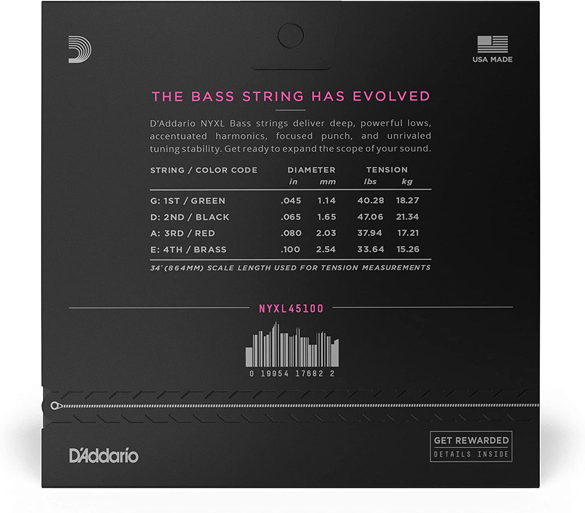 D'Addario NYXL45100 Bass Guitar Strings Long Scale - Regular Light - 45-100