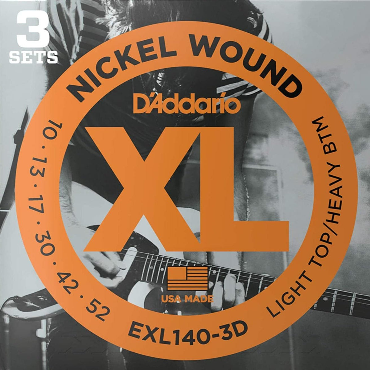 D'Addario EXL140-3D XL Electric Guitar Strings - Light Top/Heavy Bottom - 10-52 - 3 Pack