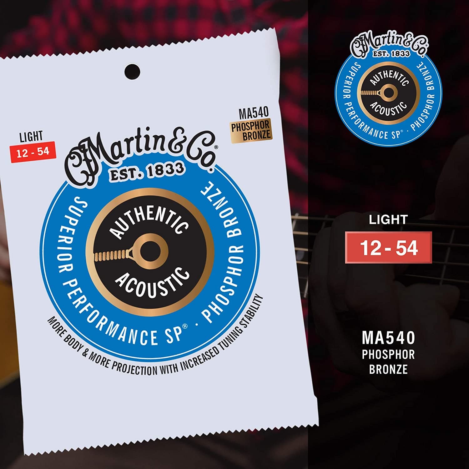 Martin Strings MA540 Phosphor Bronze Authentic Acoustic Guitar Strings Light 12-54