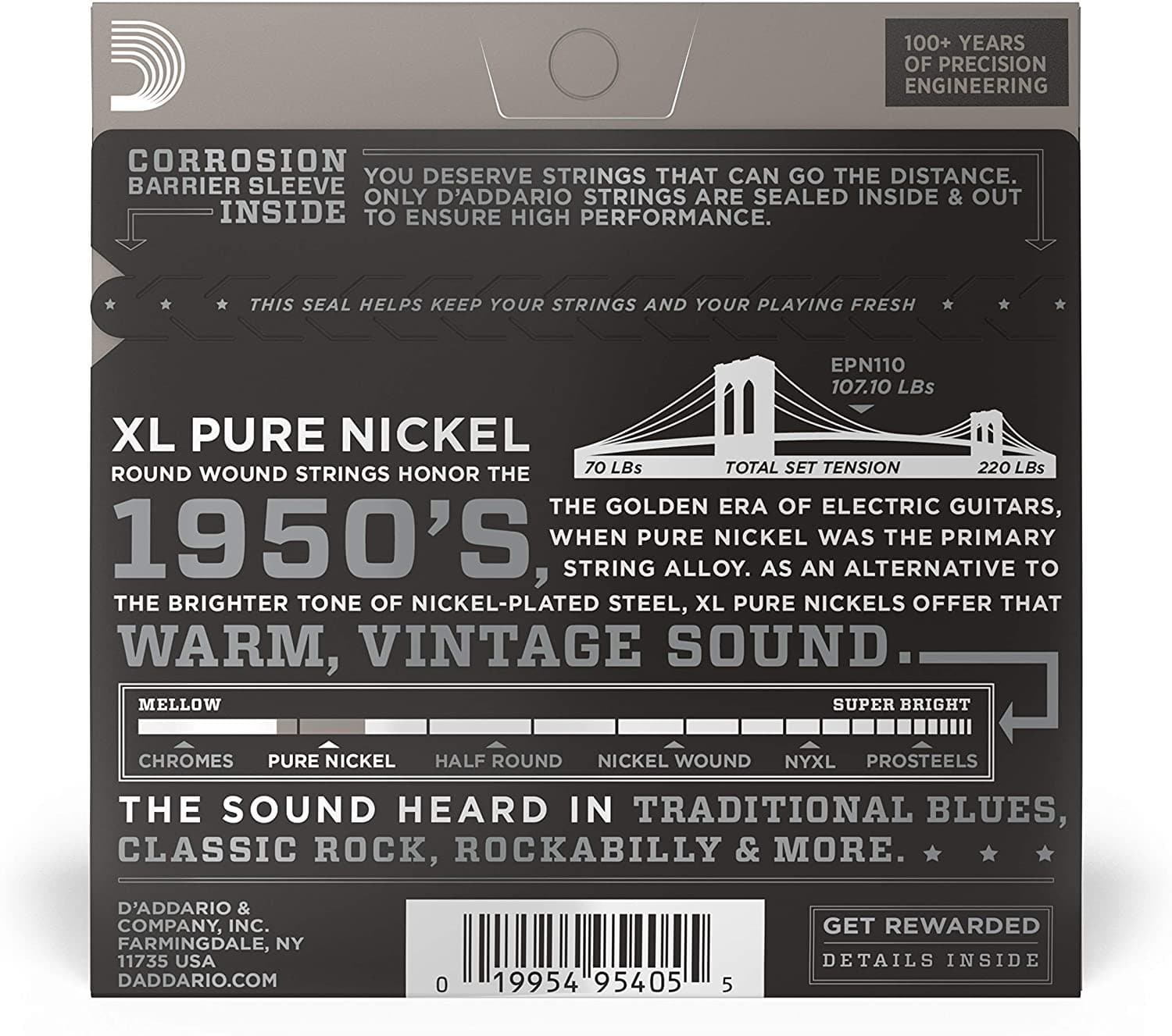 D'Addario EPN110 Pure Nickel Electric Guitar Strings - Regular Light - 10-45