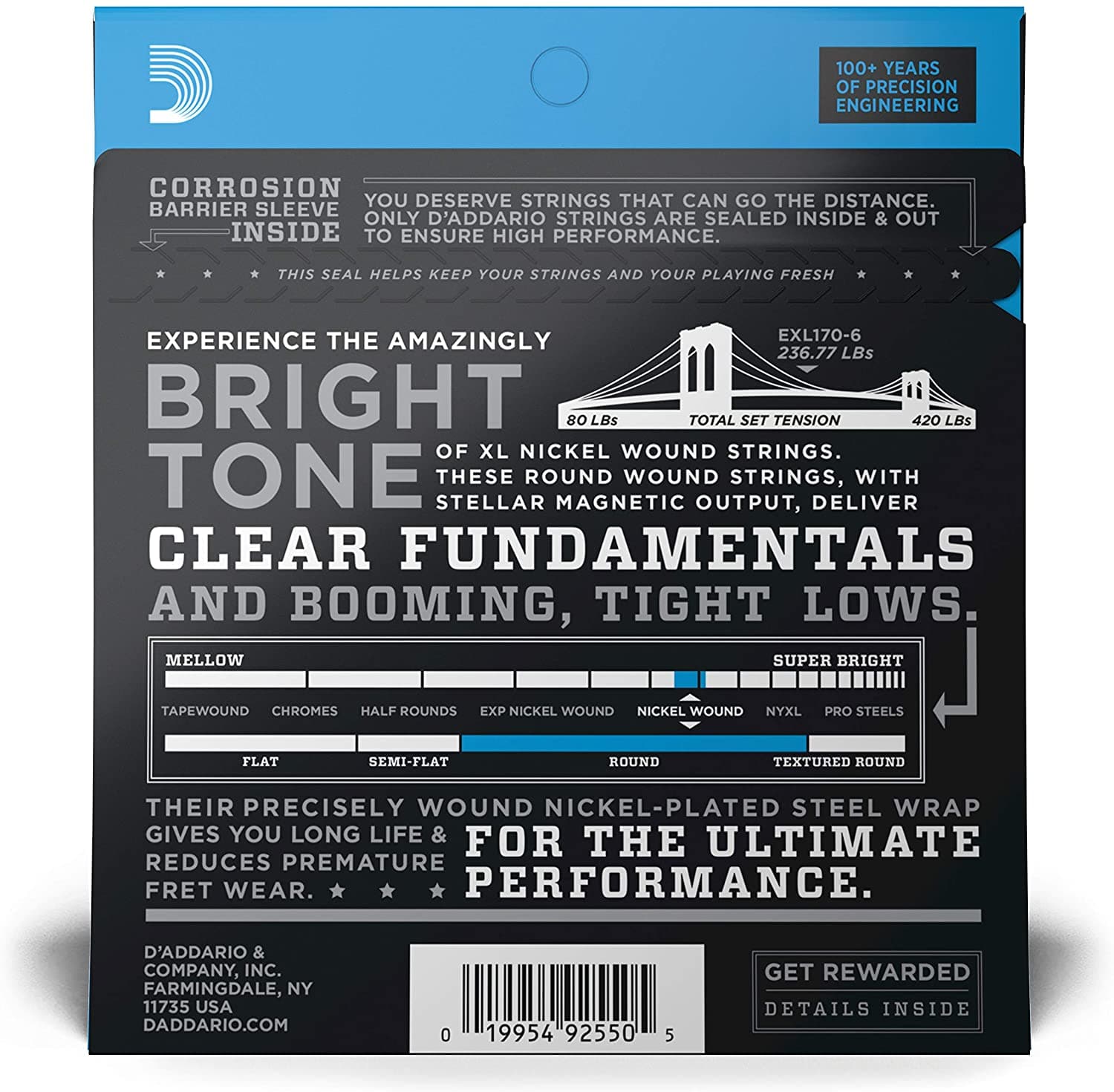 D'Addario EXL170-6 Nickel Wound 6-String Bass Guitar Strings - Regular Light - 32-130