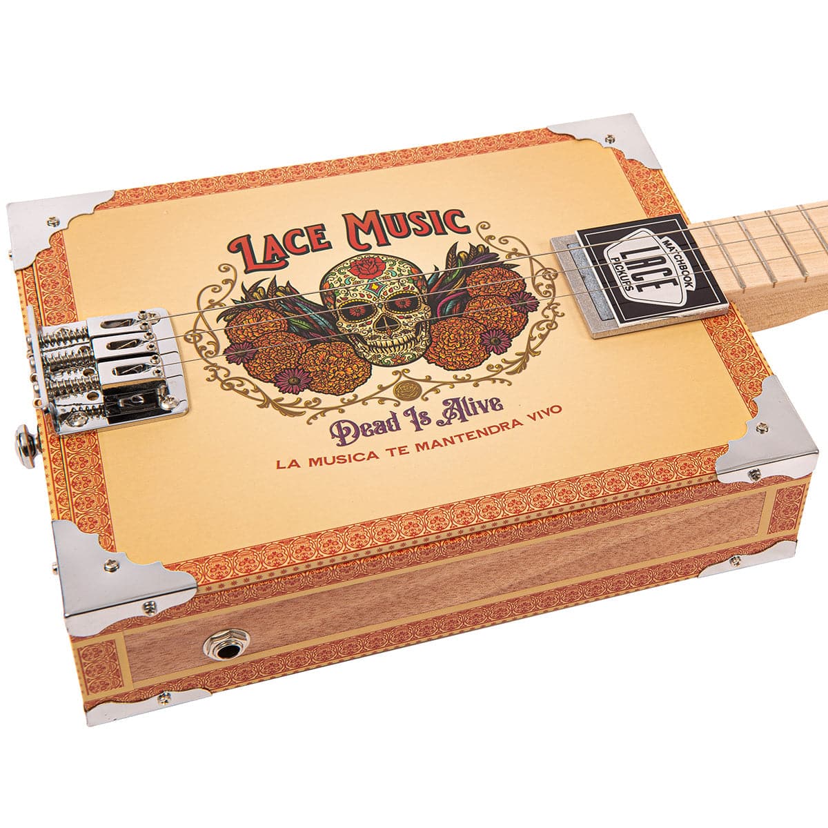 Lace Cigar Box Electric Guitar ~ 3 String ~ Dead Is Alive