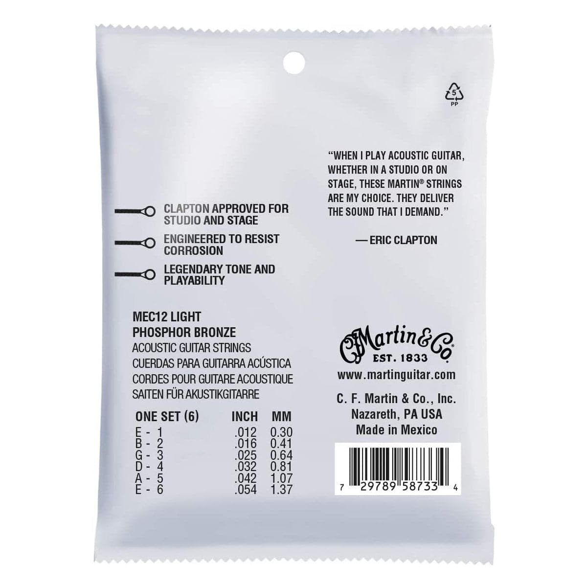 Martin MEC12 Clapton's Choice Eric Clapton Signature Acoustic Strings - 12-54