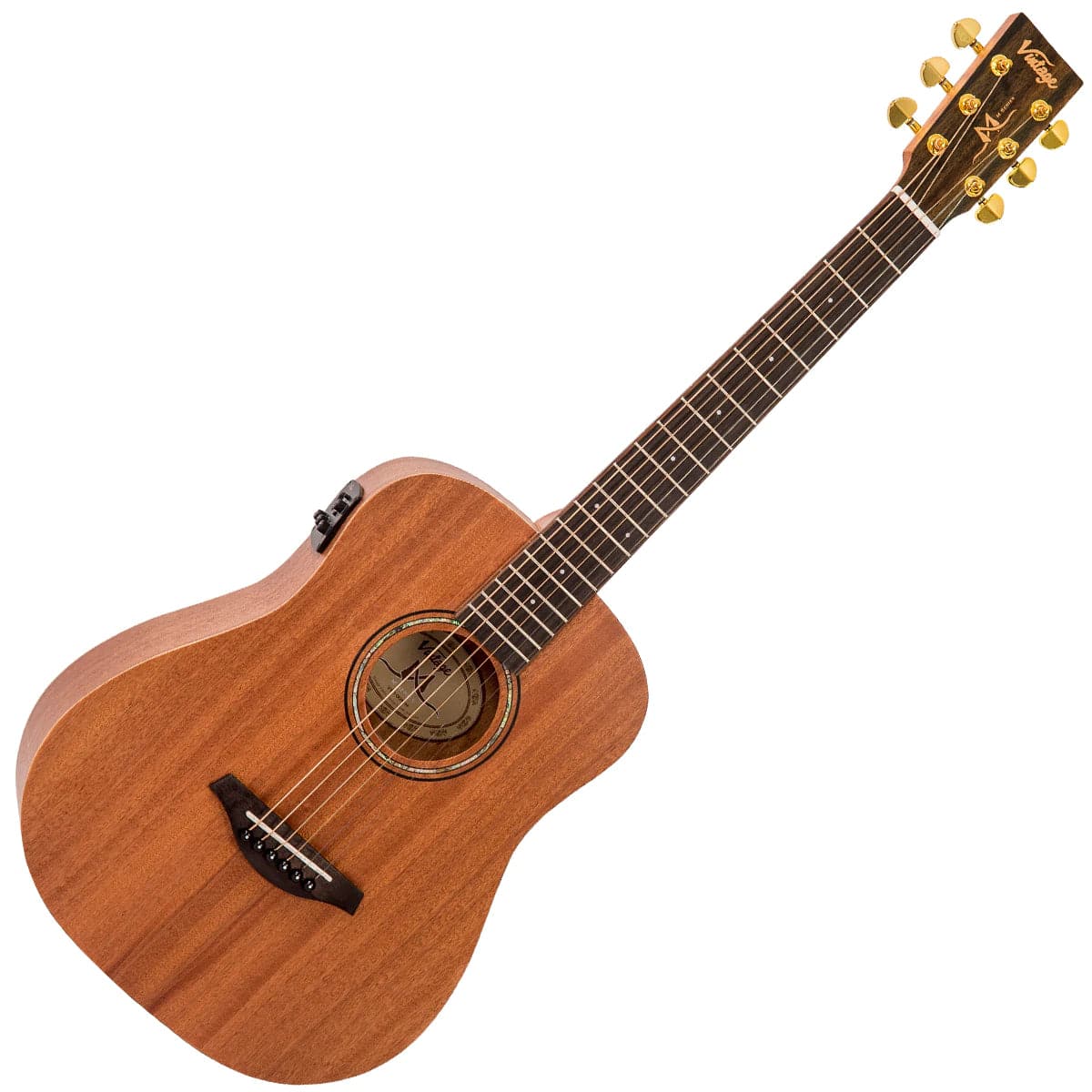 Vintage VE100MH Mahogany Series 'Travel' Electro-Acoustic Guitar - Sat