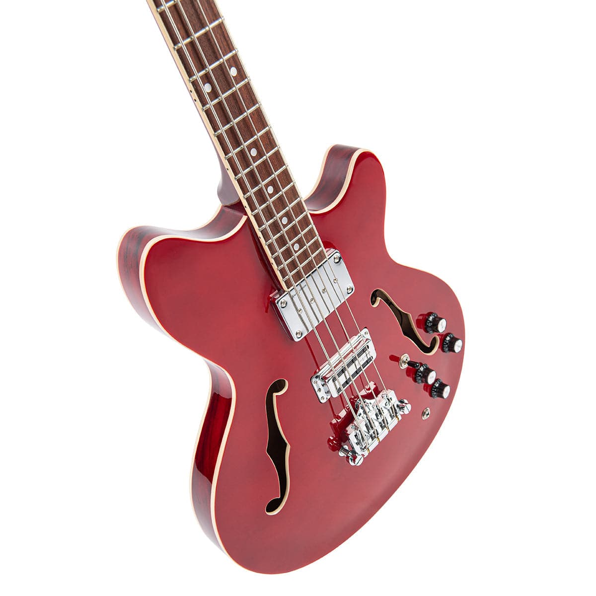 Vintage REVO Series 'Supreme' Semi Acoustic Bass ~ Cherry Red