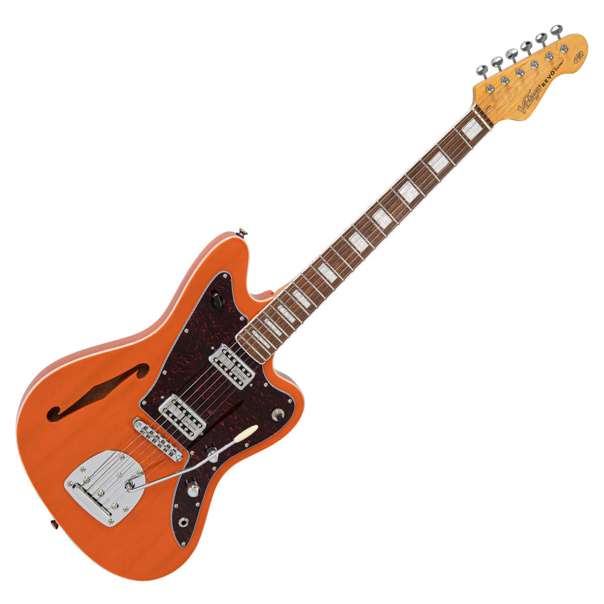 Vintage REVO Series 'Surfmaster' Thinline Twin Electric Guitar ~ Trans Orange