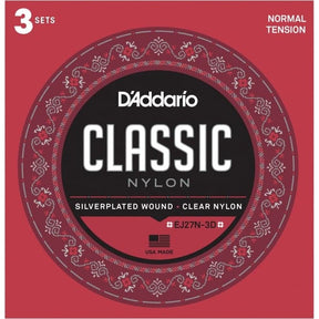 D'Addario EJ27N 3 Pack - Classic Nylon Classical Guitar Strings Normal Tension 28-43